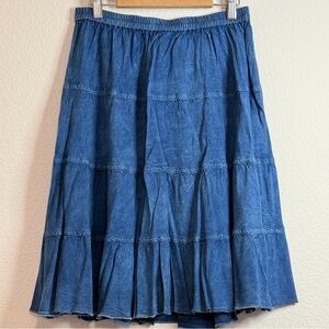 Studio West Apparel PL Tiered Boho Denim Skirt 💙Blue Rayon Maxi Peasant Style